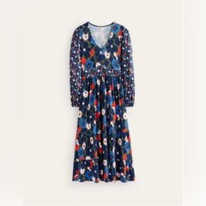 Boden Blue and Red Floral Midi Dress